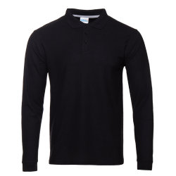 Рубашка поло мужская STAN длинный рукав хлопок/полиэстер 185, 04S, чёрный